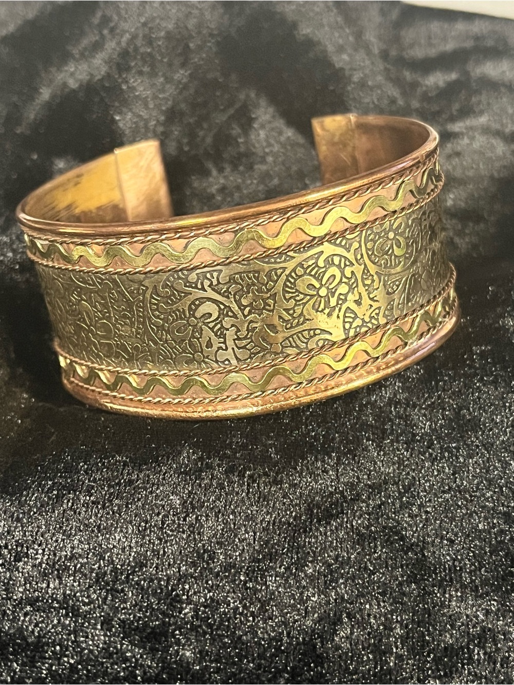 Hand-Engraved Brass & Copper Cuff Bracelet